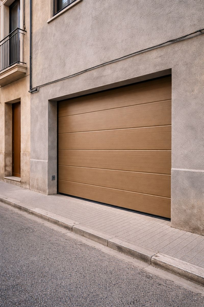 Puerta seccional en calle urbana tradicional de Gandia